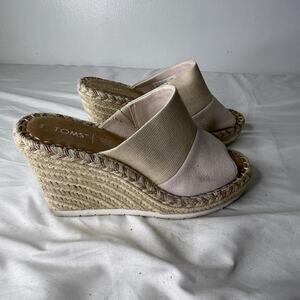TOMS Wedge Shoes Womens Size 8 Espadrille Slip On Peep Toe Platform Sandals